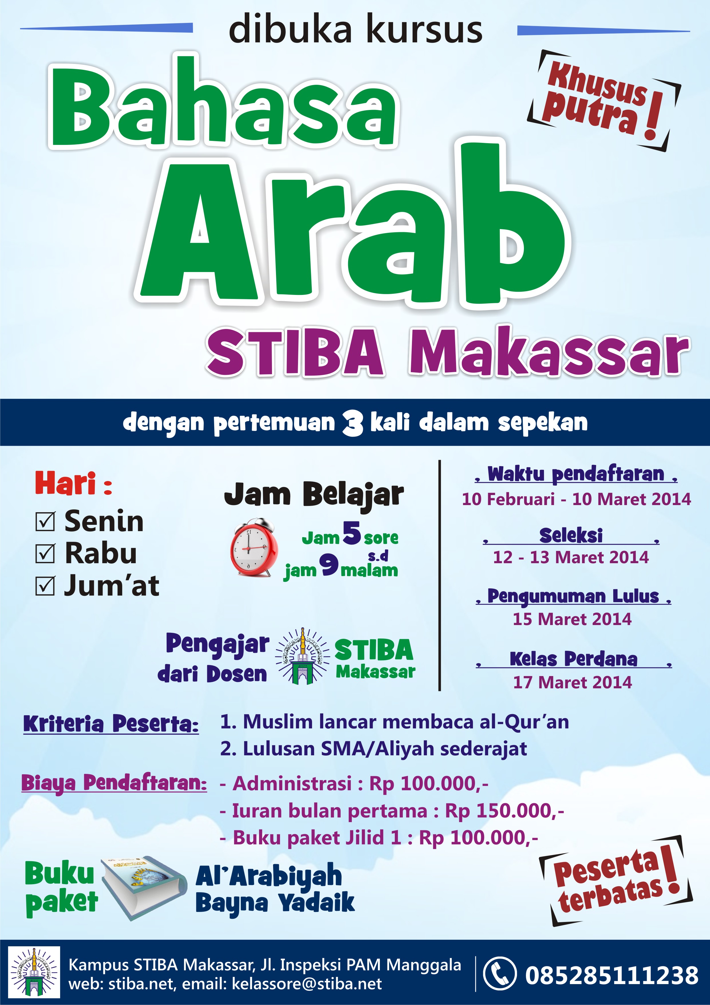 Pendaftraran Kursus Sore Bahasa Arab STIBA Makassar